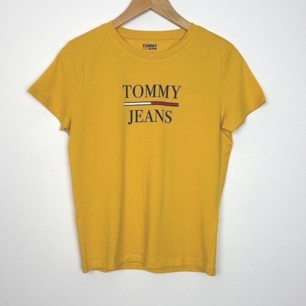 Tommy Jeans Womens Logo Graphic Crew Neck Short Sleeve T Shirt Size Small Yellow